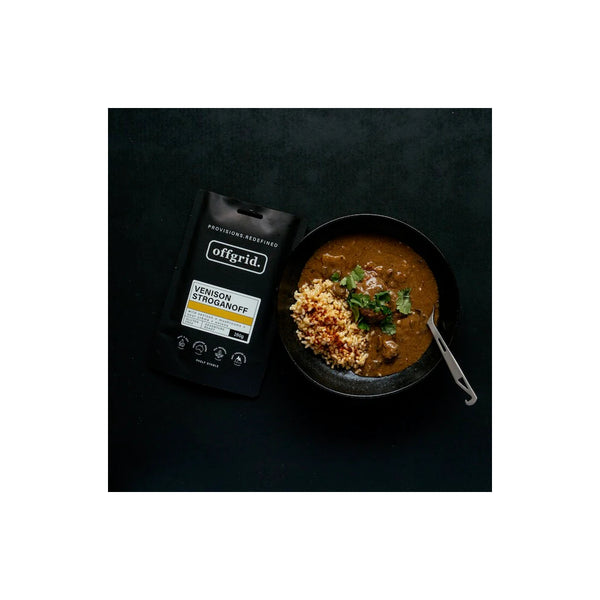 Venison Stroganoff | Off Grid Heat And Eat Meal Image Showing  Venison Stroganoff In A Bowl.