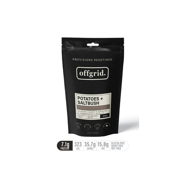 Potatoes + Saltbush | Offgrid Heat And Eat Meal Image Showing No Logos Or Titles.