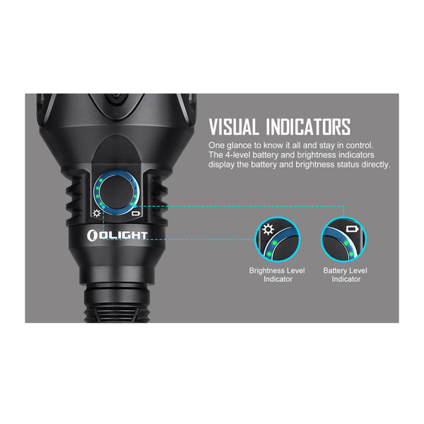 Black | Olight Javelot Pro Hunters Torch. Image Showing Visual Indicators. 