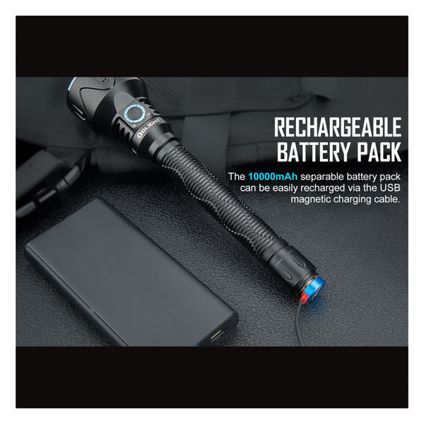 Black | Olight Javelot Pro Hunters Torch. Showing Torch Attached to battery Charger. 