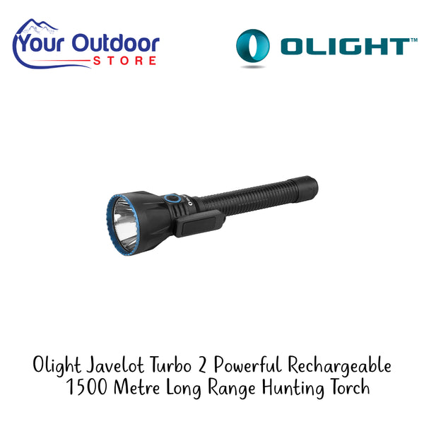 Olight Javelot Turbo 2 Powerful Rechargeable 1500 Metre Long Range Hunting Torch | Hero Image Showing All Logs And Titles.