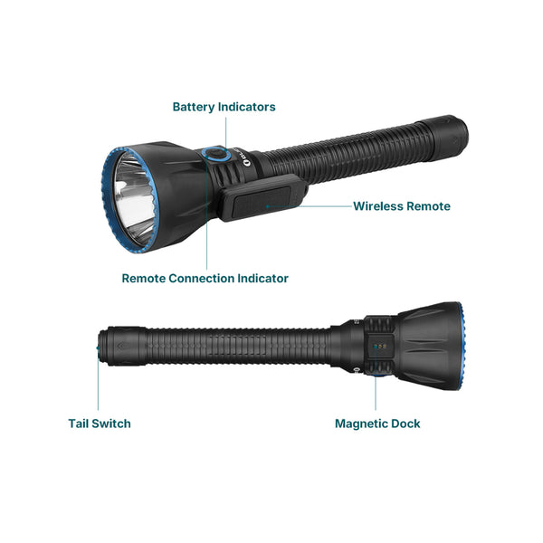 Black | Olight Javelot Turbo 2 Powerful Rechargeable 1500 Metre Long Range Hunting Torch Image Showing Features Of The Torch.
