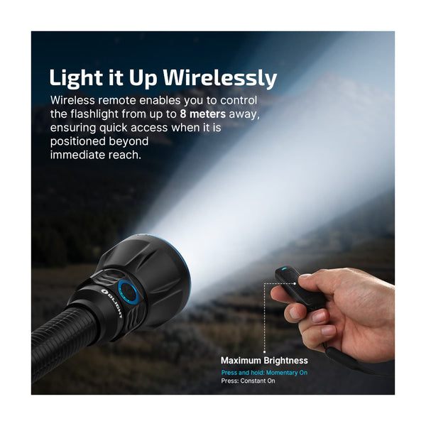 Black | Olight Javelot Turbo 2 Powerful Rechargeable 1500 Metre Long Range Hunting Torch Image Showing Information On The Wireless Remote.