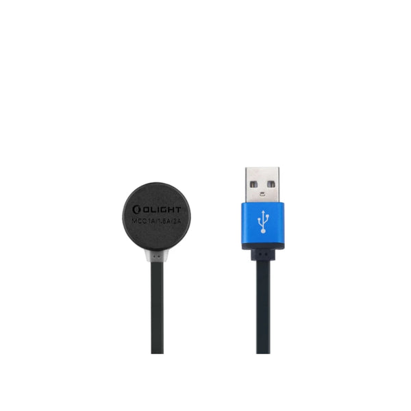 Black / Blue | Olight Magnetic Charging Cable Image Showing Bottom View Of Both Ends.