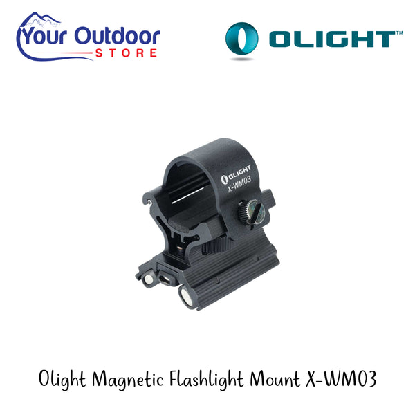 Olight Magnetic Flashlight Mount X-WM03 | Hero Image Showing All Logos And Titles.