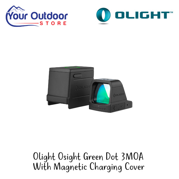 Olight Osight Green Dot 3MOA With Magnetic Charging Cover | Hero Image Showing All Logos And All Titles.
