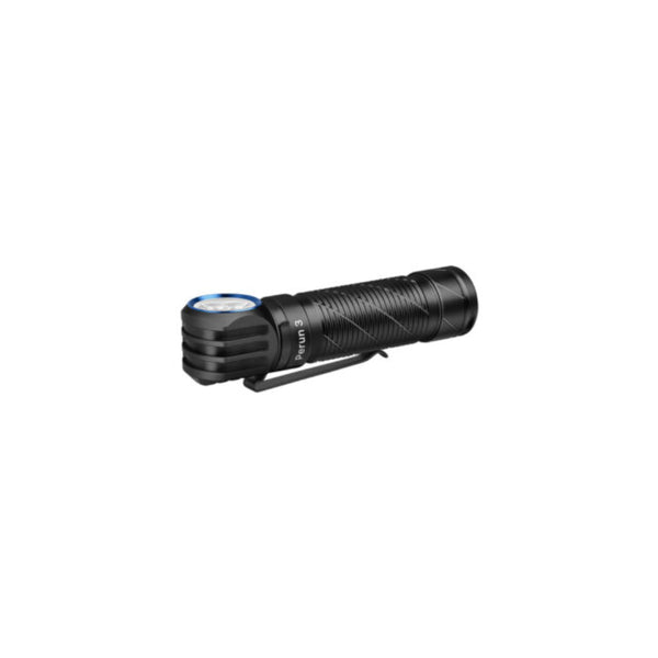 Black | Olight Perun 3 Rechargeable Headlamp 3000lms Image Showing Horizontal View Of Torch, Out Of Cradle.
