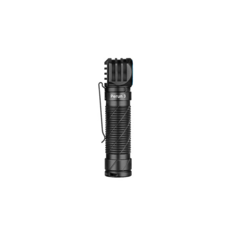 Black | Olight Perun 3 Reachargeable Headlamp 3000lms Image Showing Back View Of Torch Out Of The Headlamp Cradle.