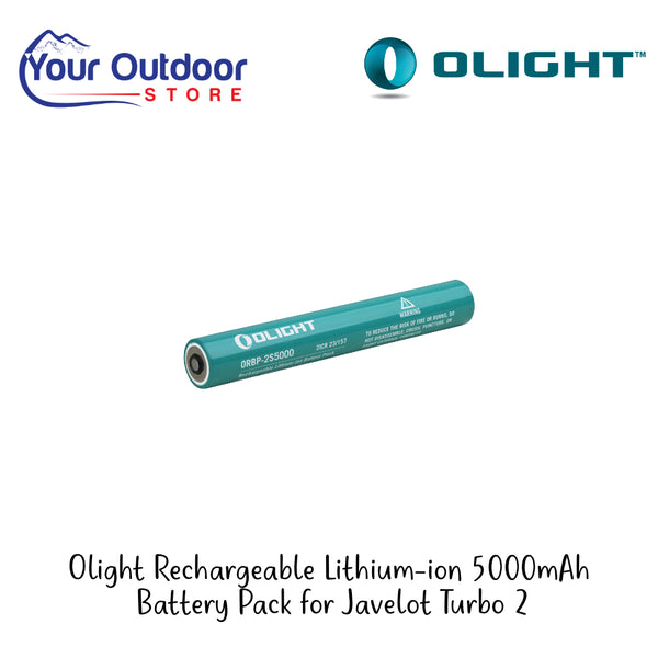 Olight Rechargeable Lithium-ion 5000mAh Battery Pack for Javelot Turbo 2 | Hero Image Showing All Logos And Titles.