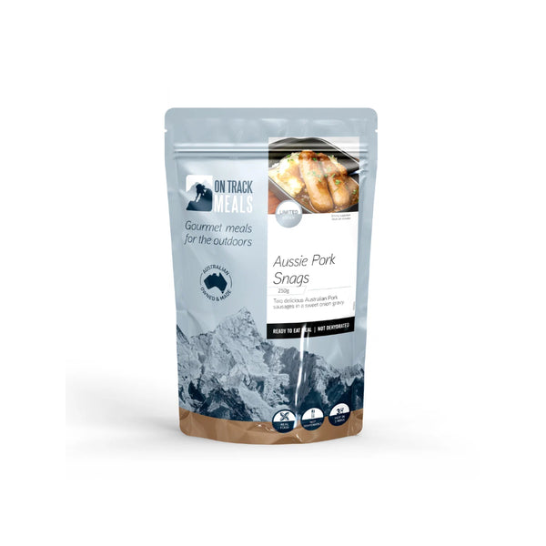 250g | On Track Aussie Pork Snags Image Showing No Logos Or Titles.