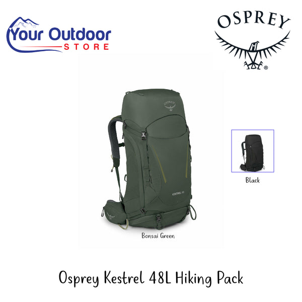 Osprey Kestrel 48L Hiking Pack | Hero image Showing All Logos, Titles And Variants.