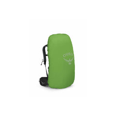 Black | Osprey Kyte 48L Hiking Pack Image Showing Hiking Pack With The Included Raincoat On.