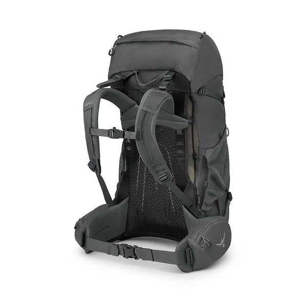 Dark Charcoal Grey Wolf / 50L | Osprey Renn Backpack Image Showing Back View.
