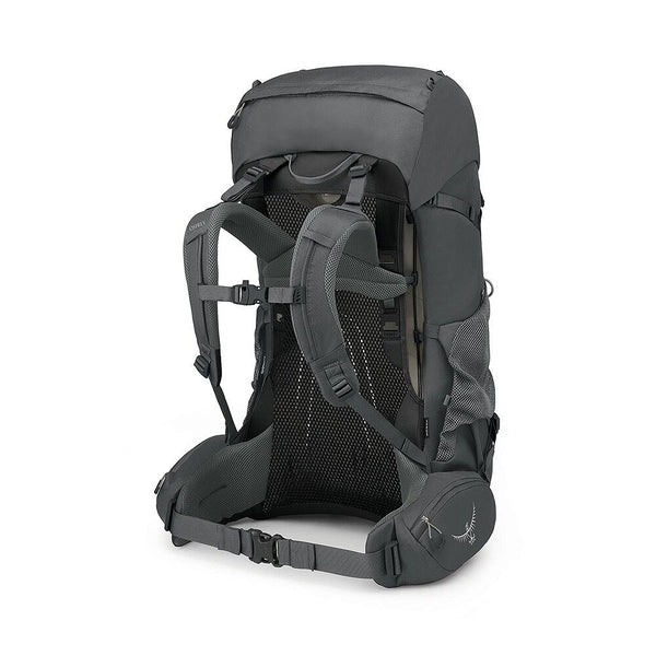 Dark Charcoal Grey Wolf / 65L | Osprey Renn Backpack Image Showing Back View.