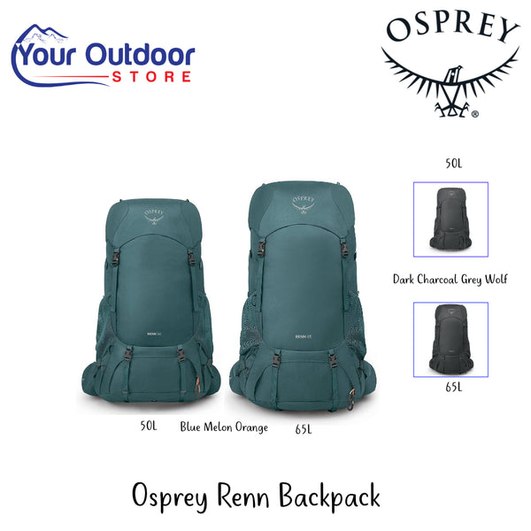 Osprey Renn Backpack | Hero Image Showing All Logos, Titles And Variants.