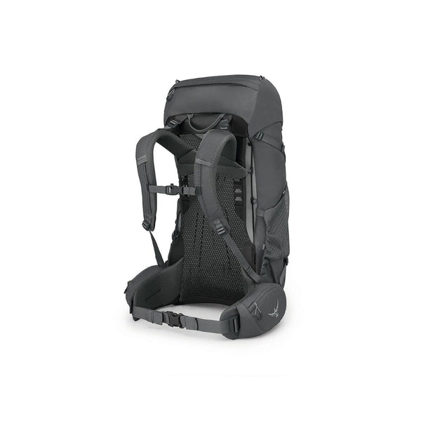 50L - Dark Charcoal/Silver Lining | osprey Rook Hiking Pack Image Showing Back View.
