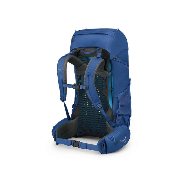 65L - Astrology Blue/Blue Flame | Osprey Rook Hiking Pack Image Showing Back View.