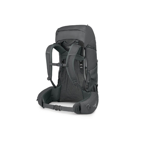 65L - Dark Charcoal/Silver Lining | Osprey Rook Hiking Pack Image Showing Back View.

