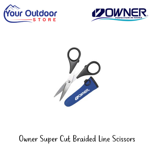 Owner Super Cut Braided Line Scissors | Hero Image Showing All Logos And Titles.