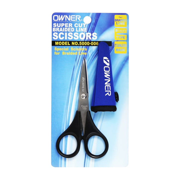 Owner Super Cut Braided Line Scissor | Image Showing The Product In Its Packaging.