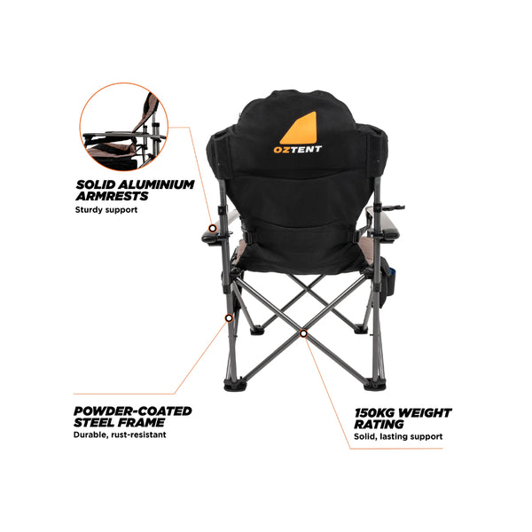 Black/Orange/Khaki | Oztent King Kokoda Chair Series lll Image Showing Back View.