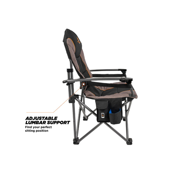 Black/Orange/Khaki | Oztent King Kokoda Chair Series lll Image Showing Side View.