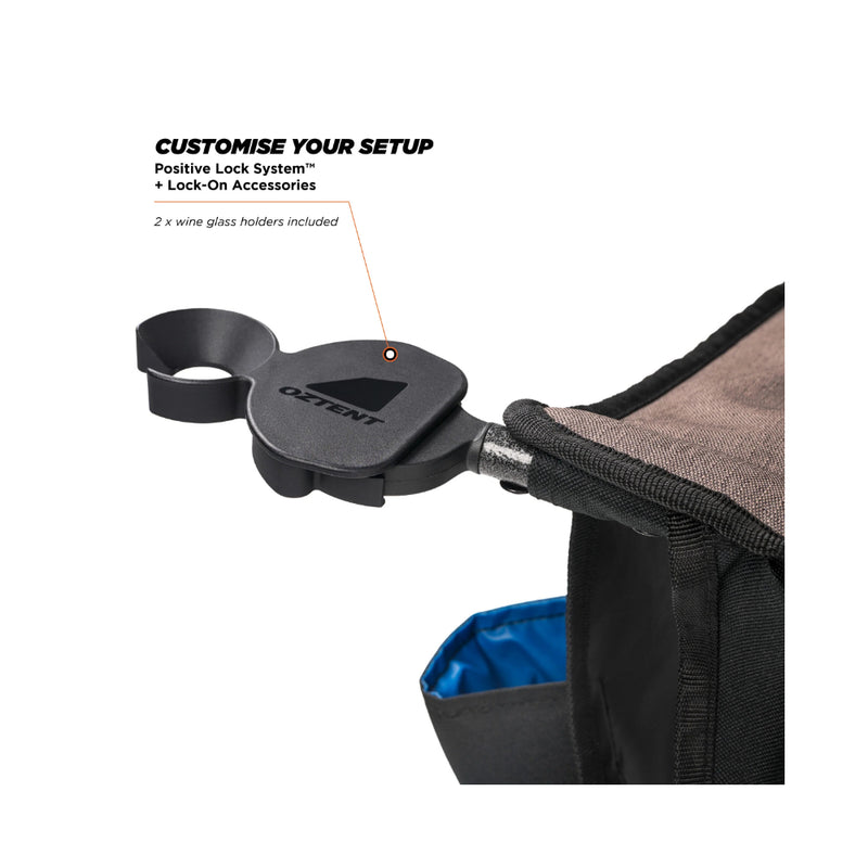 Double | Oztent Glider Lounge Series lll Image Showing Close Up View Of The Wine Glass Holder.