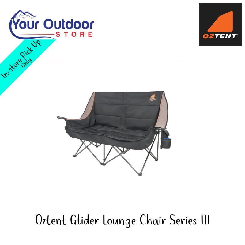 Oztent Glider Lounge Chair Series lll | Hero Image Showing All Logos And Titles.