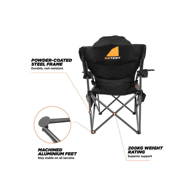 Single | Oztent King Goanna Chair Series lll Image Showing Back View.