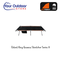 Oztent King Goanna Stretcher Series II. Hero Image Showing Logos and Title. 