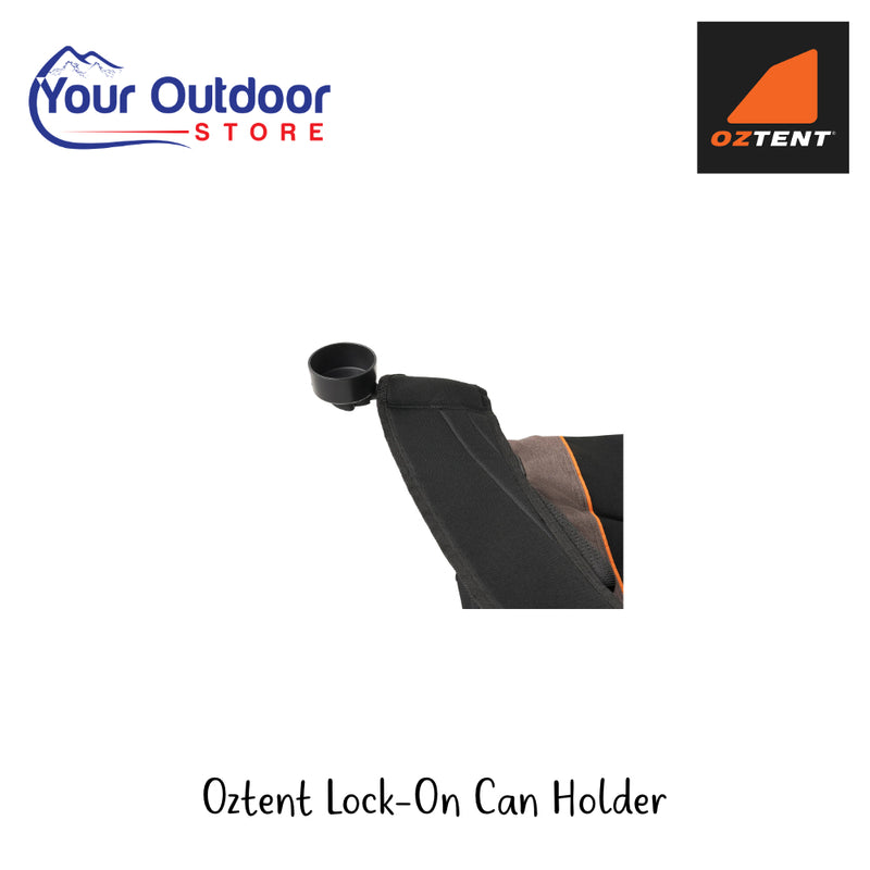Oztent Lock-On Can Holder | Hero Image Showing All Logos And Titles.