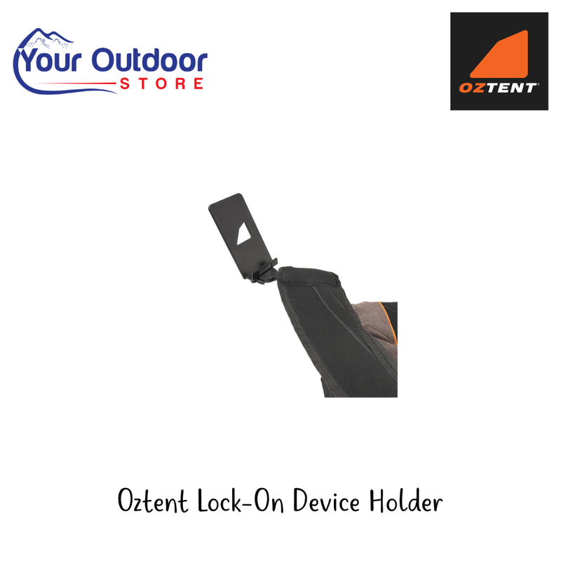 Oztent Lock-On Device Holder | Hero Image Showing All Logos And Titles.
