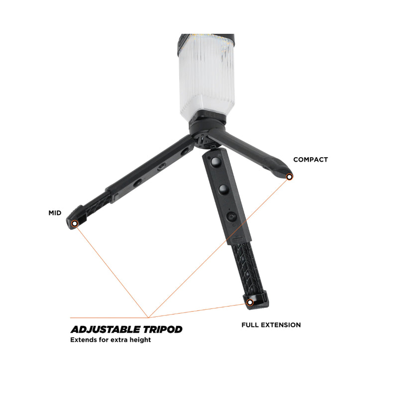 Oztent Lock-On Mini Lamp | Image Showing Close Up View Of The Adjustable Tripod.