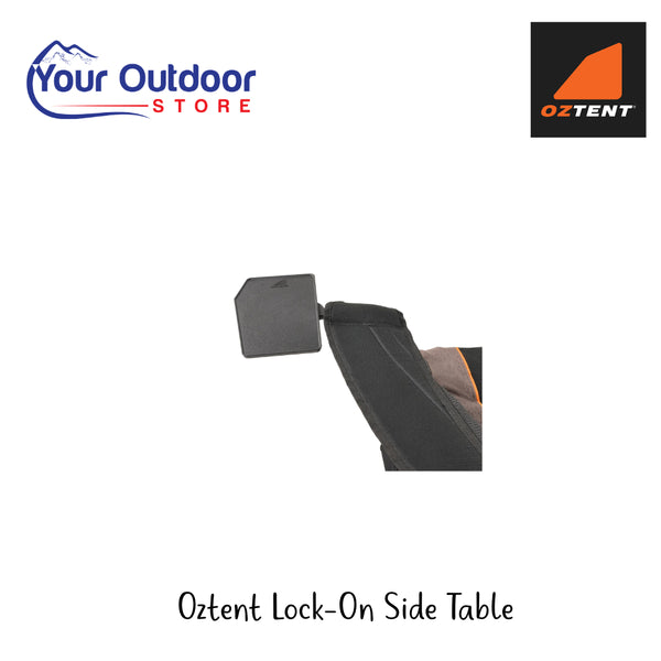 Oztent Lock-On Side Table | Hero Image Showing All Logos And Titles.