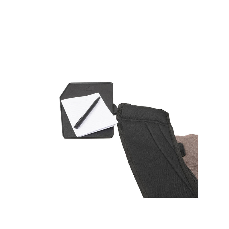 Oztent Lock-On Side Table | Image Showing Close Up View, With Paper And A Pen Resting On The Side Table.