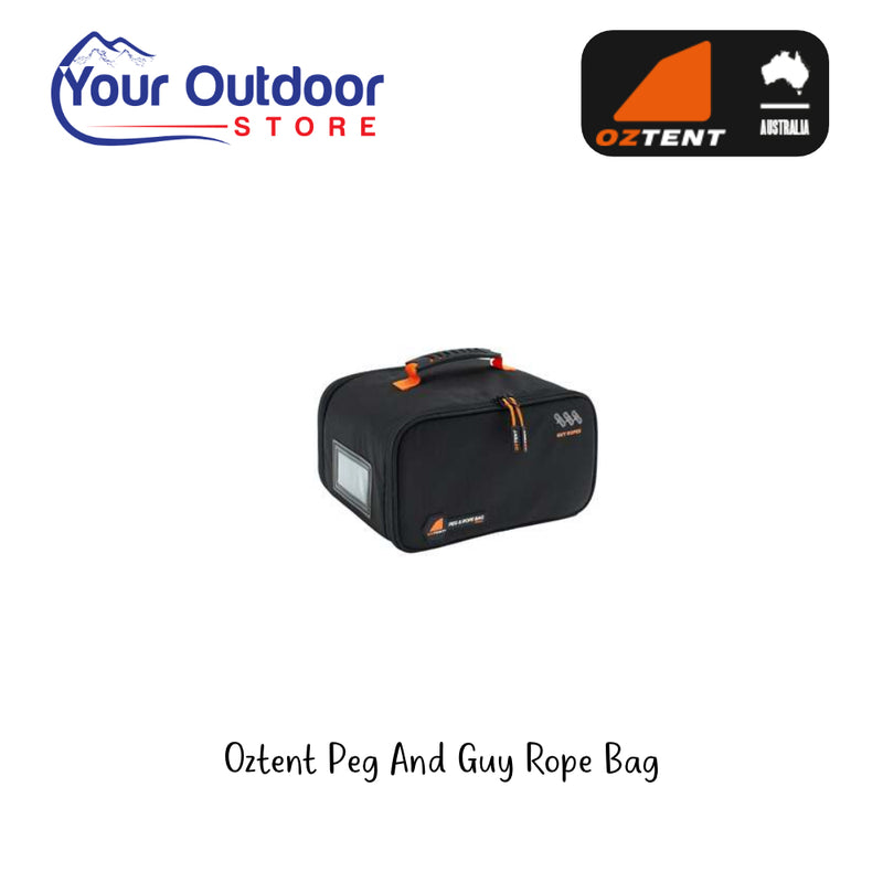Oztent Peg and Guy rope Bag. Hero Image Showing Logos and Title. 