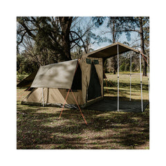 Khaki | Oztent RV-5 Plus Tent Image Showing Side View, Set Up In The Bush.