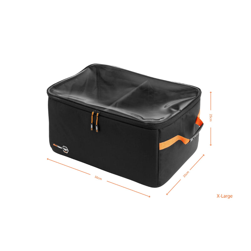 Black / Orange | Oztent Storage Pod Clear. Shown in Size X-Large.