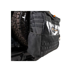Oztent Traveller Pro Wheel Bag | Black Side View, showing Mesh Side Pocket.