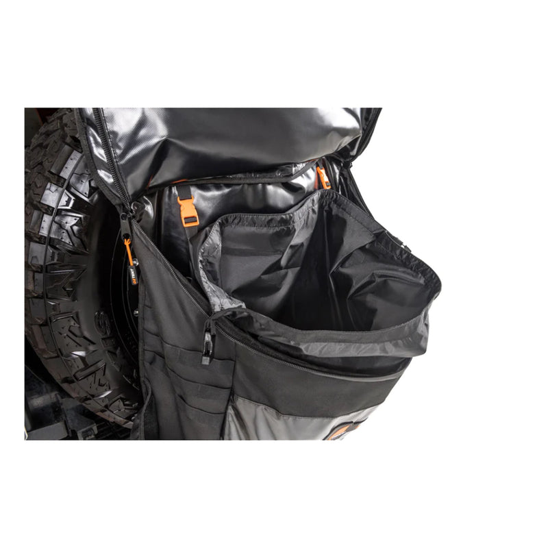 Oztent Traveller Pro Wheel Bag | Black Image Displaying Bag Open With Removeable Travel Liner Inserted, Bag Open.