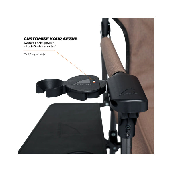 Brown | Oztent Wallaby Chair Series lll Image Showing Close Up View Of The Positive Lock System.