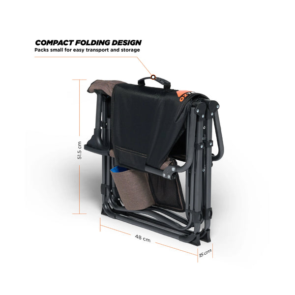 Brown | Oztent Wallaby Series lll Image Showing The Chair Folded Up For Easy Transport And Storage.