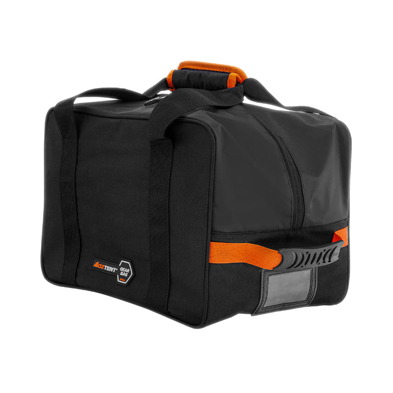 Black/Orange | Oztent Water Proof Canvas Gear Bag Image Showing External ID Sleeve.