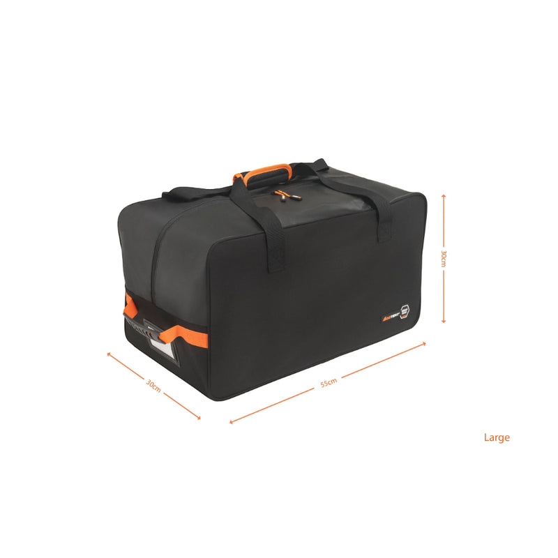 Black/orange | Oztent Water Proof Canvas Gear Bag image Showing Dimensions Of The Large Bag.