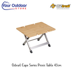 Oztrail Cape Series Picnic Table 43cms | Hero Image Showing Logos And Titles.