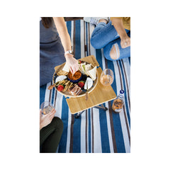 Bamboo | Oztrail Cape Series Picnic Table 43cms Image Showing Table Being Used On A Picnic Rug, Wine Glass In Holder.