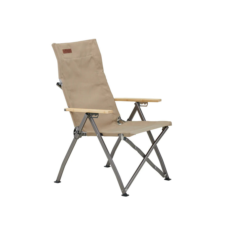 Taupe | Cape Series Recliner Image Showing Angled Side View.