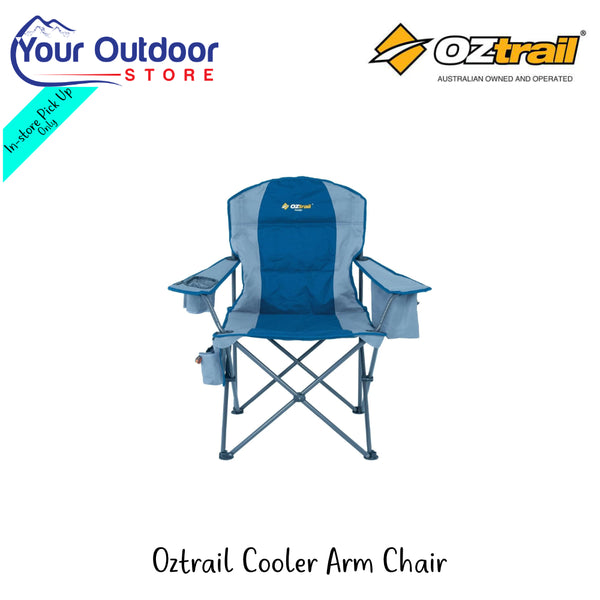 Oztrail Cooler Arm Chair | Hero Image Showing All Logos And Titles.