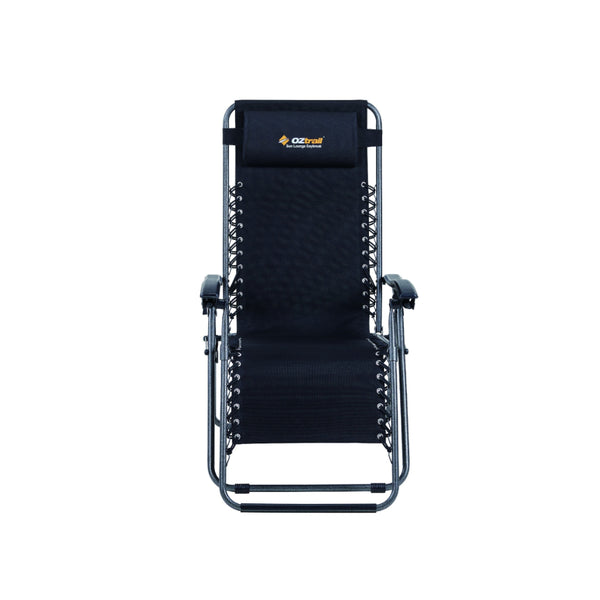 Black | Oztrail Daybreak Sun Lounger Image Showing Front View.