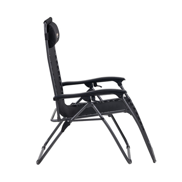 Black | Oztrail Daybreak Sun Lounger Image Showing Side View.